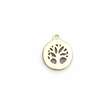 BeauMonde Bijoux - Médaille plate arbre de vie 10mm environ avec anneau acier inoxydable doré 304