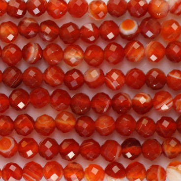 BeauMonde Bijoux - Agate orange 4 mm environ perle ronde veinée facettée Brésil (agate chauffée)