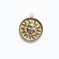 Médaille soleil 15 mm environ, avec anneau, acier inoxydable doré