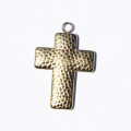 Croix martelée 15.7x23 mm environ, avec anneau, acier inoxydable doré - BeauMonde Bijoux