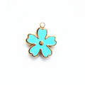 Fleur en émail couleur turquoise 10 mm environ avec anneau, acier inoxydable doré