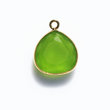 Pendentif forme goutte cerclée facettée 12.4x12.9 mm environ avec anneau, couleur vert, acier inoxydable doré - BeauMonde Bijoux