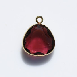 Pendentif forme goutte cerclée 12.4x12.9 mm environ avec anneau, couleur rose foncé, acier inoxydable doré