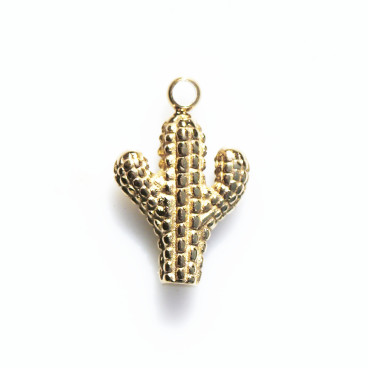 Cactus 9.5x11.5 mm environ avec anneau, acier inoxydable doré - BeauMonde Bijoux