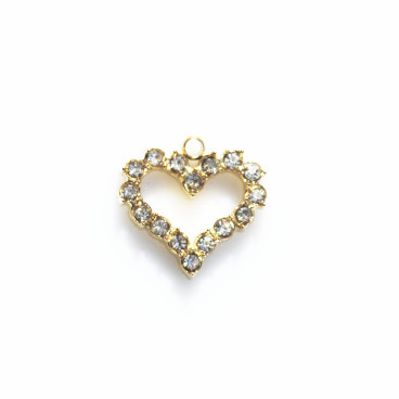 Cœur avec strass 11.3x9.8 mm environ, avec anneau, acier inoxydable doré - BeauMonde Bijoux