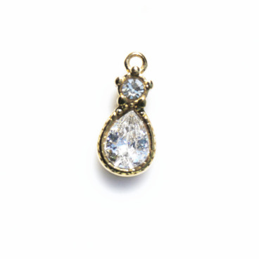 Pendentif forme goutte pierre strass 8.3x15.6mm environ avec anneau, acier inoxydable doré - BeauMonde Bijoux