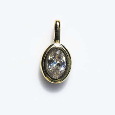 Pendentif mini ovale avec cristal 7x8.3 mm environ avec anneau, acier inoxydable doré - BeauMonde Bijoux