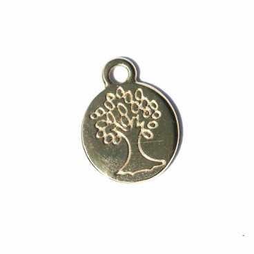 Médaille plate 11 mm environ, arbre de vie gravé, acier inoxydable doré - BeauMonde Bijoux