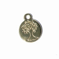 Médaille plate 11 mm environ, arbre de vie gravé, acier inoxydable doré