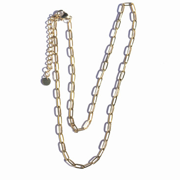 Chaine rectangle 3x7mm longueur 40 cm + chainette d'extension acier inoxydable doré 304 - BeauMonde Bijoux