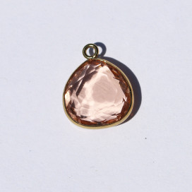 Pendentif forme goutte cerclée 12.4x12.9 mm environ avec anneau, couleur rose, acier inoxydable doré - BeauMonde Bijoux