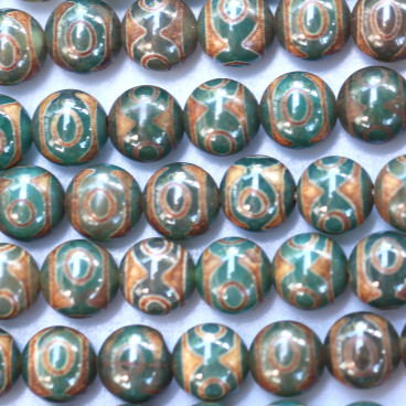 BeauMonde Bijoux - Agate 8 mm environ perle ronde vert forêt / marron façon Tibétaine