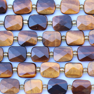 Oeil de tigre 8x10 mm environ rectangle plat facetté Afrique - BeauMonde Bijoux
