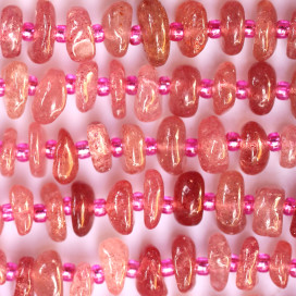 Quartz strawberry 7.2x8.1/8.9x9.1 mm +/- environ chips plat avec rocaille Brésil - BeauMonde Bijoux