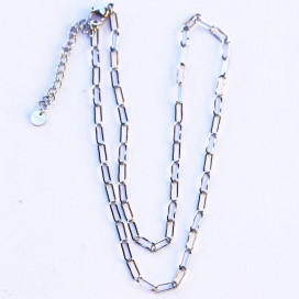BeauMonde Bijoux - Chaine rectangle 3x7mm environ longueur 40 cm environ + chainette d'extension acier inoxydable 316