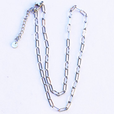 Chaine rectangle 3x7mm environ longueur 40 cm environ + chainette d'extension acier inoxydable 304 - BeauMonde Bijoux