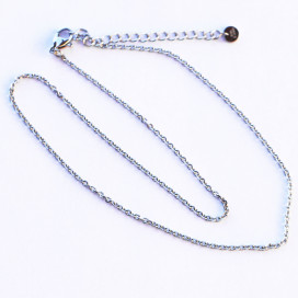Chaine fine ovale 1.5 mm environ longueur 38 cm environ + chainette d'extension acier inoxydable 316 - BeauMonde Bijoux