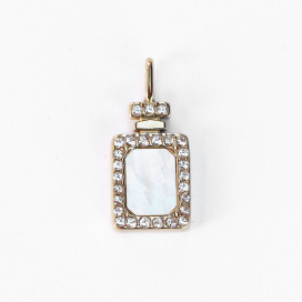 BeauMonde Bijoux - Pendentif rectangle 9.5x20.5mm nacre + strass anneau de profil acier inoxydable 304