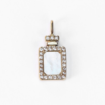 BeauMonde Bijoux - Pendentif rectangle 9.5x20.5mm nacre + strass anneau de profil acier inoxydable 304