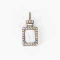 Pendentif rectangle 9.5x20.5mm nacre + strass anneau de profil acier inoxydable doré 304 - BeauMonde Bijoux