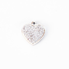 BeauMonde Bijoux - Pendentif coeur strass 12x12.5mm + anneau acier inoxydable 304