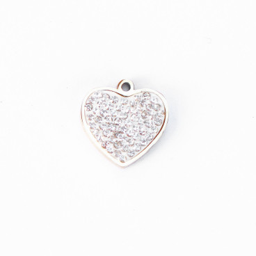 BeauMonde Bijoux - Pendentif coeur strass 12x12.5mm + anneau acier inoxydable 304
