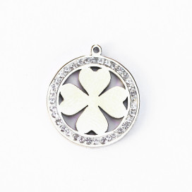 BeauMonde Bijoux - Pendentif médaillon tréfle 16x18mm + strass +anneau acier inoxydable 304