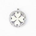 Pendentif médaillon tréfle 16x18mm + strass +anneau acier inoxydable 304