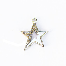BeauMonde Bijoux - Pendentif étoile strass et nacre 16x18mm + anneau acier inoxydable 304