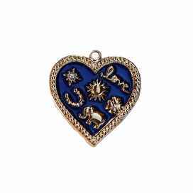BeauMonde Bijoux - Pendentif coeur 18.5x19mm émail avec motifs + anneau acier inoxydable 304