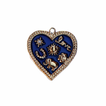 Pendentif coeur 18.5x19mm émail avec motifs + anneau acier inoxydable 304 - BeauMonde Bijoux