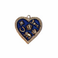 Pendentif coeur 18.5x19mm émail avec motifs + anneau acier inoxydable 304