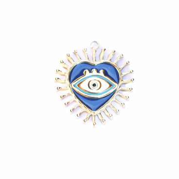 Pendentif coeur 20.5x22 mm motif oeil + anneau acier inoxydable 304 - BeauMonde Bijoux