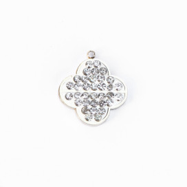 BeauMonde Bijoux - Pendentif trèfle arrondi strass 15.5x17.5mm + anneau acier inoxydable 304
