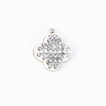 Pendentif trèfle arrondi strass 15.5x17.5mm + anneau acier inoxydable 304 - BeauMonde Bijoux