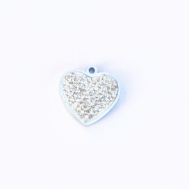 BeauMonde Bijoux - Pendentif coeur strass 12x12.5mm + anneau acier inoxydable 304