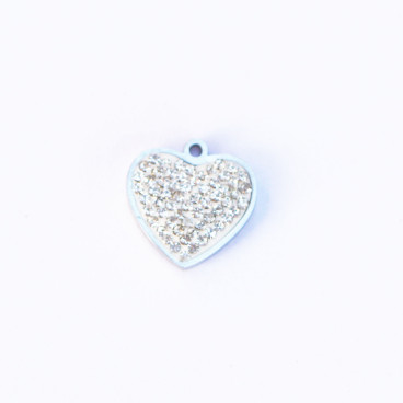 Pendentif coeur strass 12x12.5mm + anneau acier inoxydable 304 - BeauMonde Bijoux