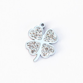BeauMonde Bijoux - Pendentif trefle strass 12x16mm + anneau acier inoxydable 304