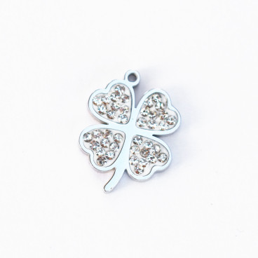 Pendentif trefle strass 12x16mm + anneau acier inoxydable 304 - BeauMonde Bijoux