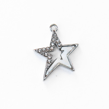 BeauMonde Bijoux - Pendentif étoile strass et nacre 16x18mm + anneau acier inoxydable 304