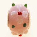 Perle de verre grand trou argent 925 rose fleur relief