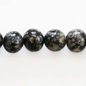 BeauMonde Bijoux - Perle ronde bois verni noir/gris 12 mm environ Indonésie