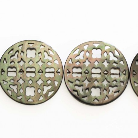 BeauMonde Bijoux - médaillon ajouré nacre grise 30 mm Tahiti