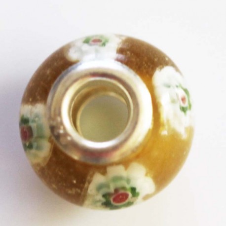 BeauMonde Bijoux - Perle de verre grand trou argent 925 topaze/vert fleur