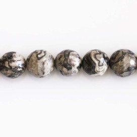 BeauMonde Bijoux - Jaspe gris Picasso 10 mm environ perle facettée A+ Madagascar