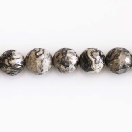Jaspe grey landscape 10 mm faceted bead - BeauMonde Bijoux