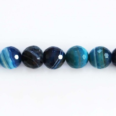 Agate 10 mm blue striped round faceted bead - BeauMonde Bijoux