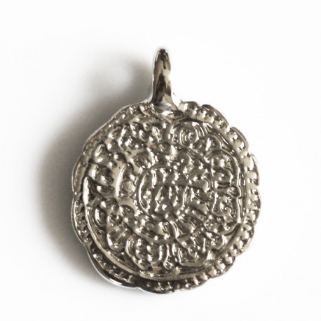 BeauMonde Bijoux - Médaille ethnique 18 mm 1 anneau profil métal argenté