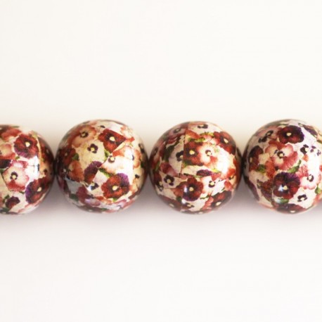 Wooden bead 20 mm round pattern red - BeauMonde Bijoux