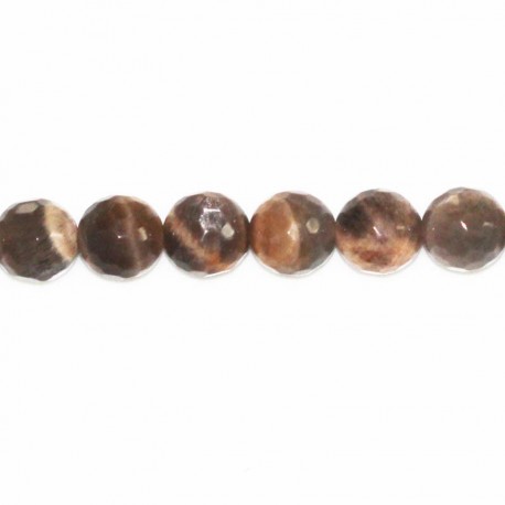 Sun stone 8 mm round bead faceted brown/beige - BeauMonde Bijoux